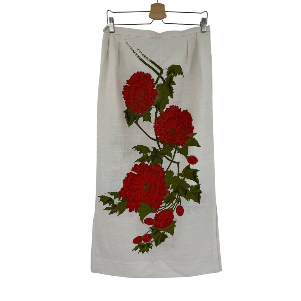 Vintage Hawaiian Maxi Skirt  Shaheen Floral Double Side Hand Printed White